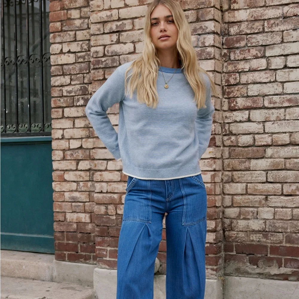 NWT bohme Women's Light Blue Crewneck Sweater - Picture 3 of 13